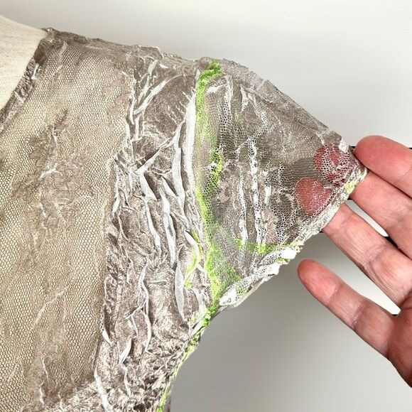 Komarov Signature Crinkle Shiny Dress Butterfly Print Fit & Flare Cap Sleeves L - Picture 10 of 15